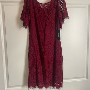 Lulus Wine Red Lace Short Sleeve Dress